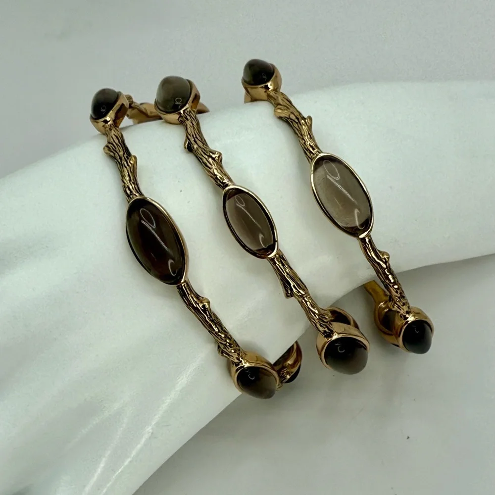 NWT Studio Barse Smoky Quartz Bangles – Set of 3 – Gold Tone – Size 8 - Picture 10 of 14